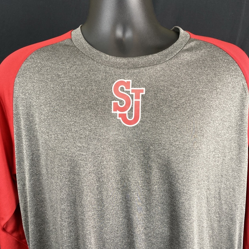 St John's University SJ Redmen Baseball 3/4 Sleeve Baseball Tee L Red and Gray
